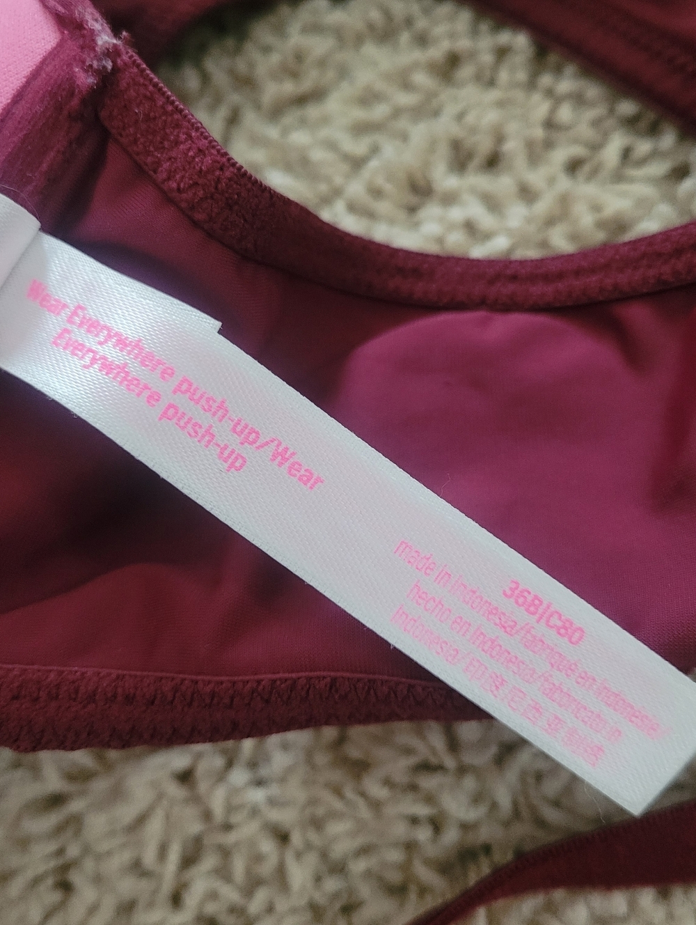 Victorias Secret PINK Wear Everywear Push Up  Bras Camo Cranberry 36B Racerback - Picture 7 of 15
